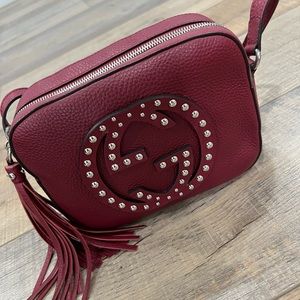 Gucci Soho Crossbody Disco Bag Burgundy Leather With Silver Studs